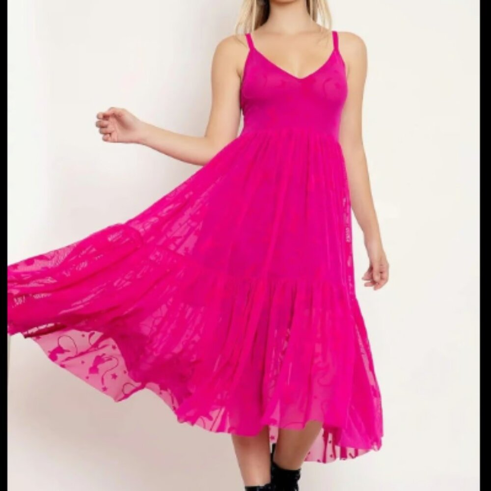 LIKE NEW Blackmilk Pokemon Hot Pink MEW SHEER MIDAXI DRESS - LIMITED Size XS